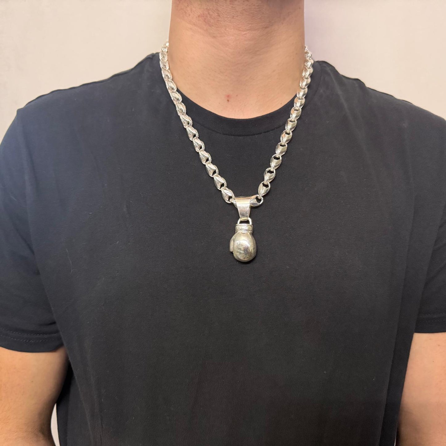 Silver Boxing Glove Pendant - Large Bail