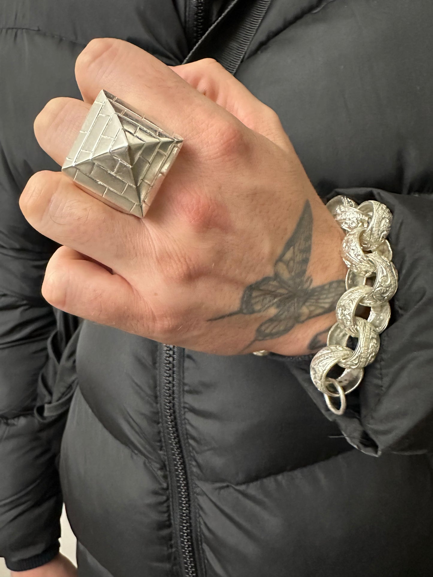 Silver pyramid ring heavy - all sizes