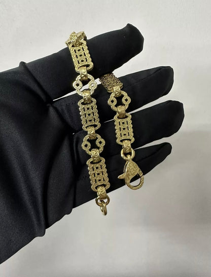 9ct Gold On Silver Stars & Bars Bracelet - 10mm
