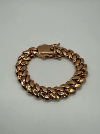 Rose Gold On Silver 13.5mm Cuban Bracelet