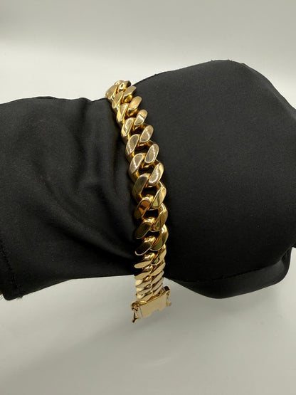 Gold on silver 14mm cuban bracelet