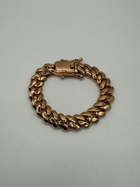 Rose Gold On Silver 13.5mm Cuban Bracelet