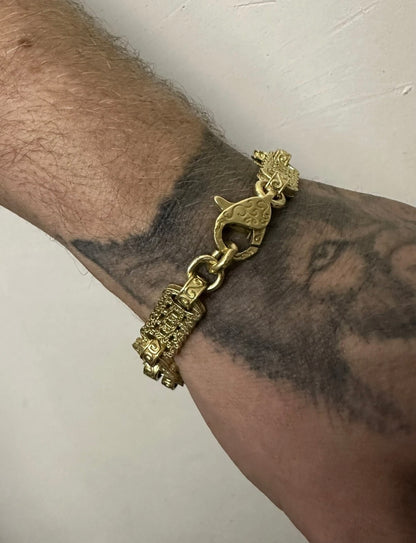 9ct Gold On Silver Stars & Bars Bracelet - 10mm