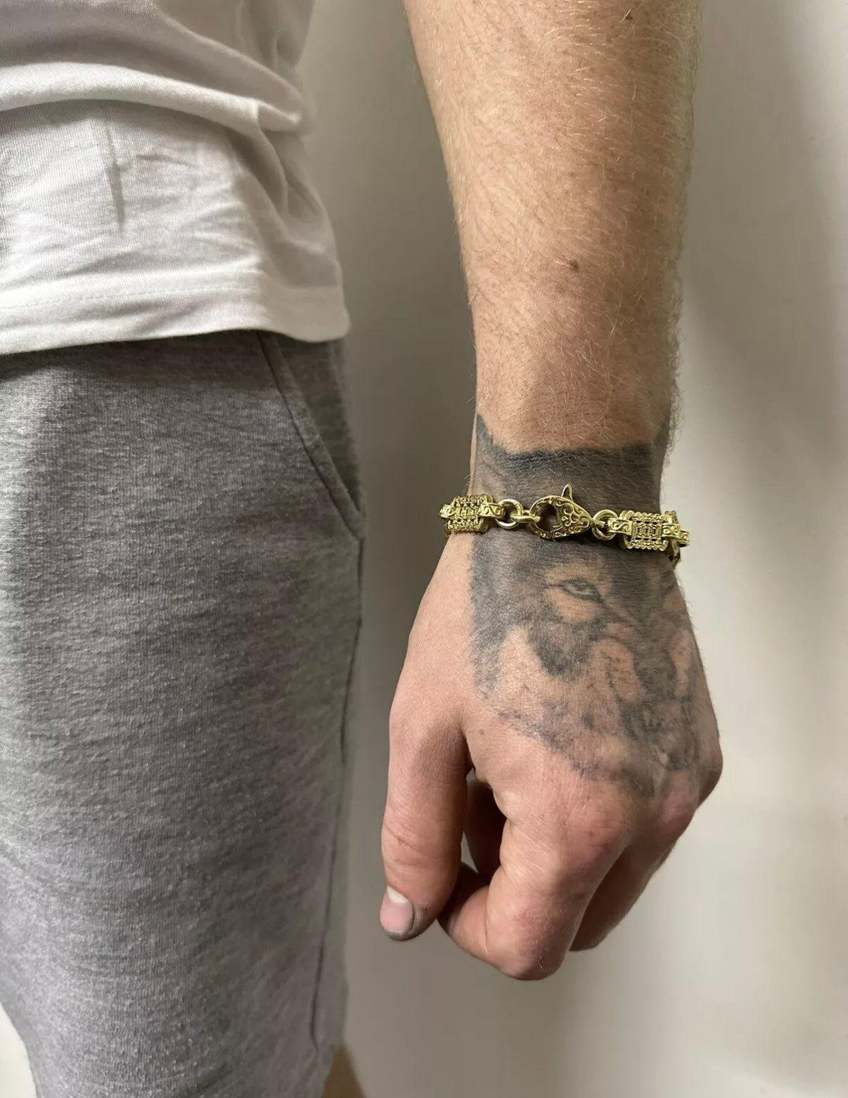 9ct Gold On Silver Stars & Bars Bracelet - 10mm
