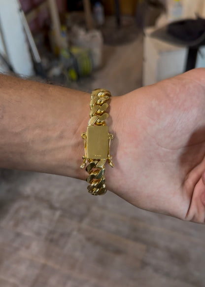Gold on silver 14mm cuban bracelet