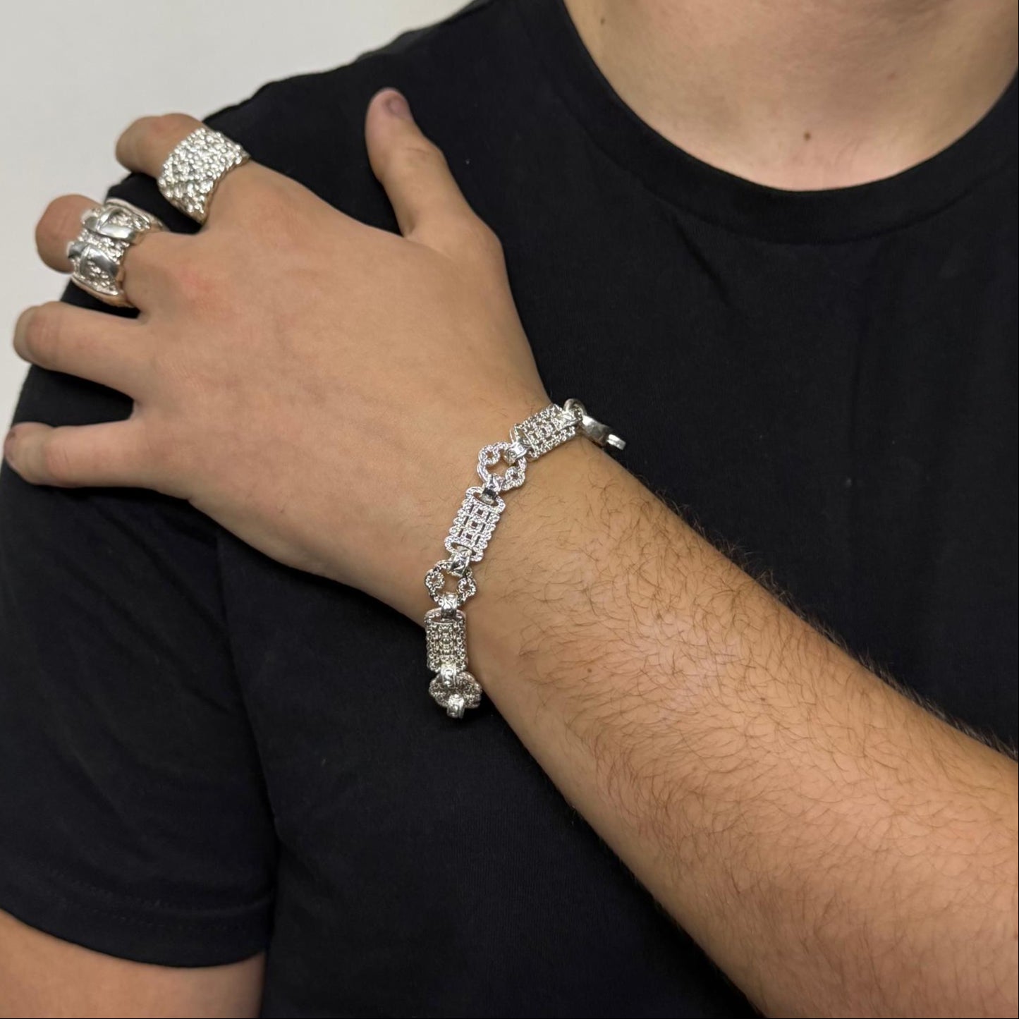 Silver Stars And Bars Bracelet - 10mm